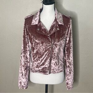 Urban retro pink crushed velvet full zip bomber jacket